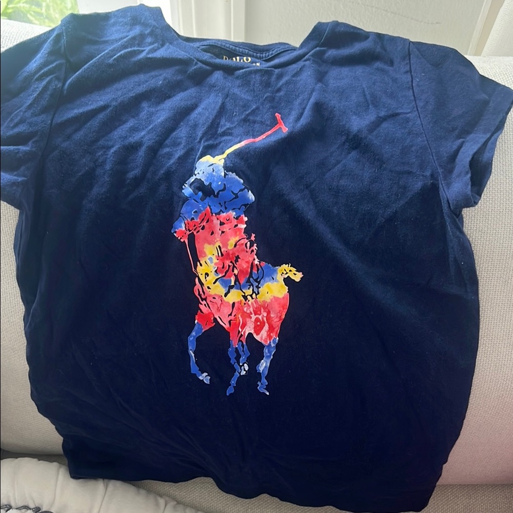 Ralph Lauren Navy T-Shirt with Colorful Polo Logo